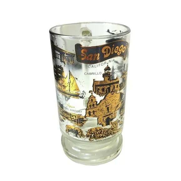 Vintage SAN DIEGO MCM Black 22 Kt Gold Souvenir Heavy Bottom Glass Beer Mug - Picture 7 of 13